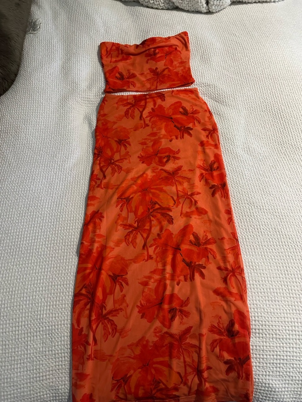 Princess Polly Strapless Orange and Red Floral Skirt Set